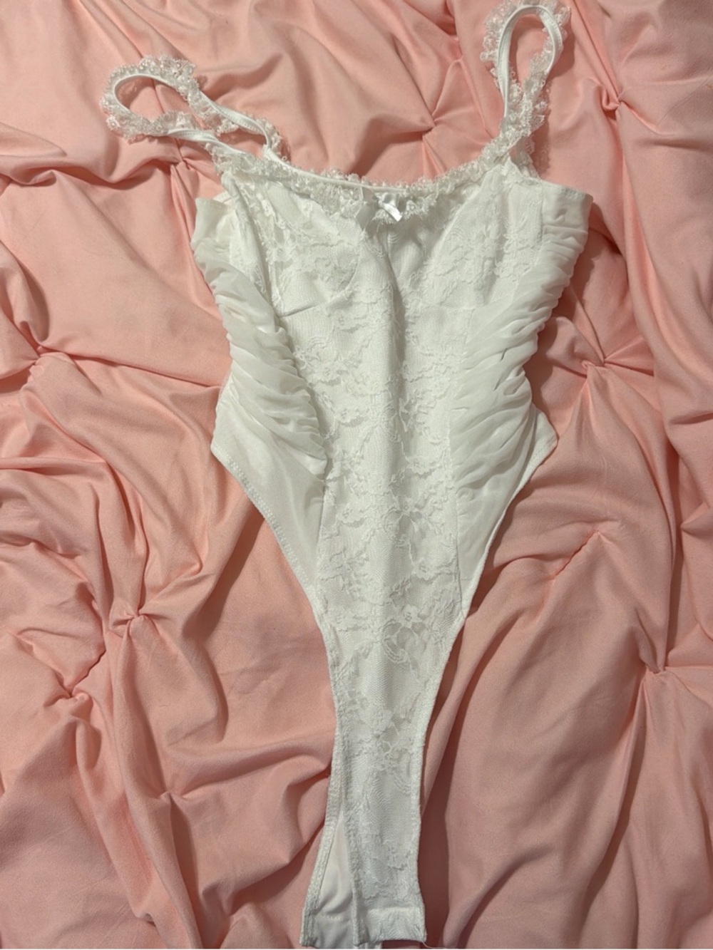 Lace Ruched White Bodysuit